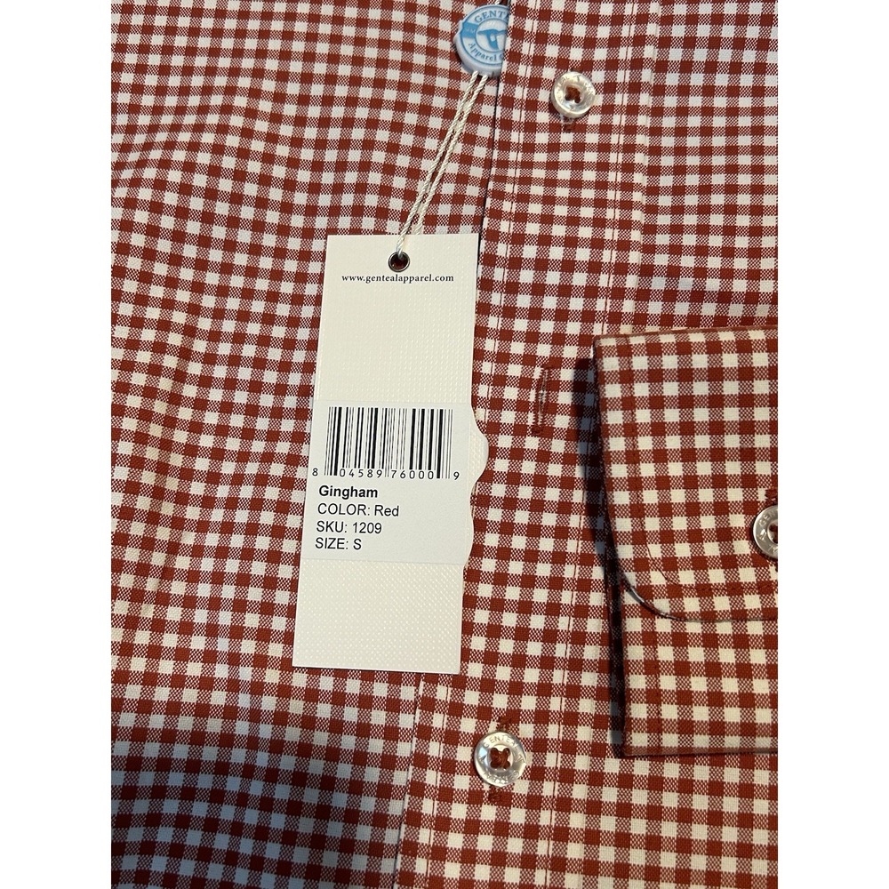 NWT Genteal Performance Button Down Mens SMALL Long Sleeve Plaid Gingham RED‎ - Picture 4 of 8